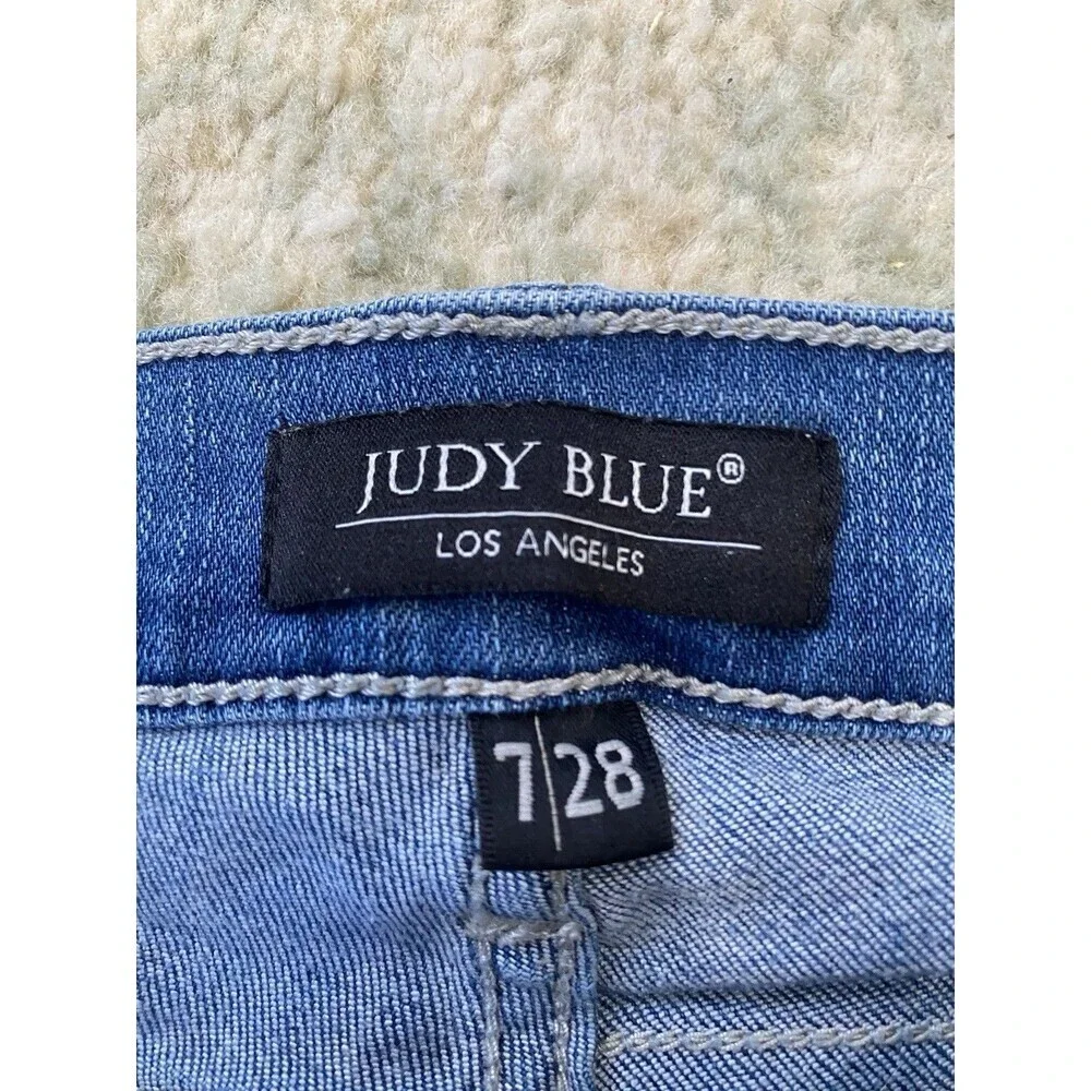 Judy Blue Jeans Womens 7/28 Blue Skinny Fit Stretch Distressed Casual Denim
